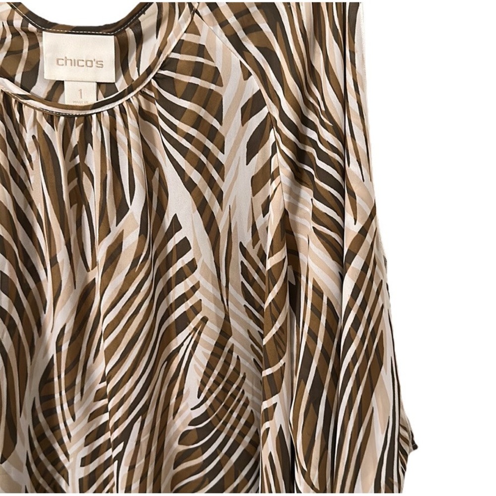 Chico's Women's White/Brown Palm Tree Tunic Top Size 1 (M/8) - Picture 3 of 6